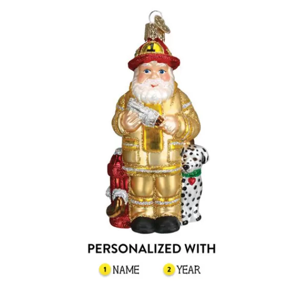 Hot Old World Christmas Fireman Santa Ornament In Yellow Coat -