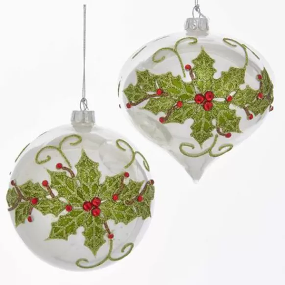 Hot Kurt Adler Holly Design Glass Bulb Ornament