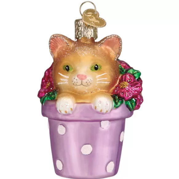 Hot Old World Christmas Kitten In Flower Pot Ornament -