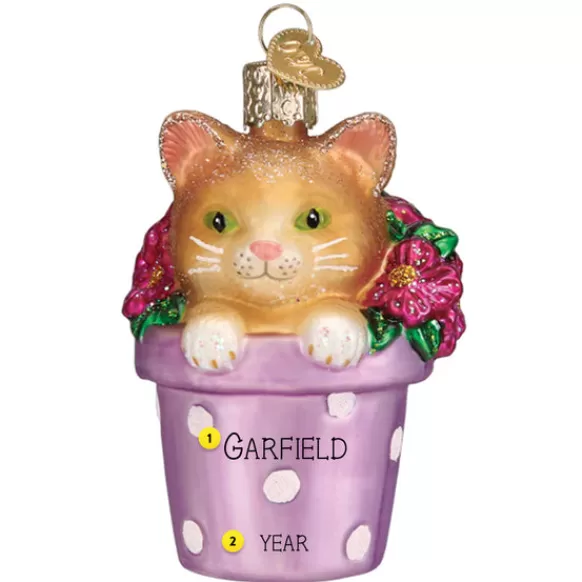 Hot Old World Christmas Kitten In Flower Pot Ornament -