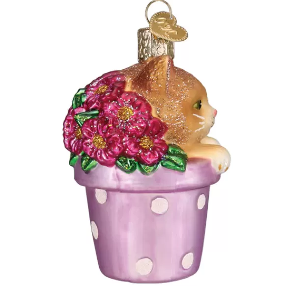 Hot Old World Christmas Kitten In Flower Pot Ornament -