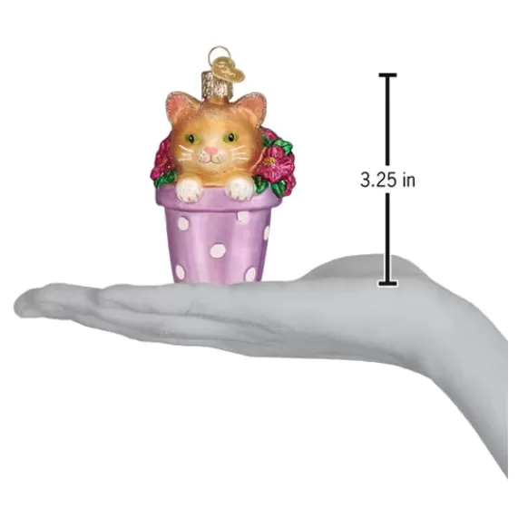 Hot Old World Christmas Kitten In Flower Pot Ornament -
