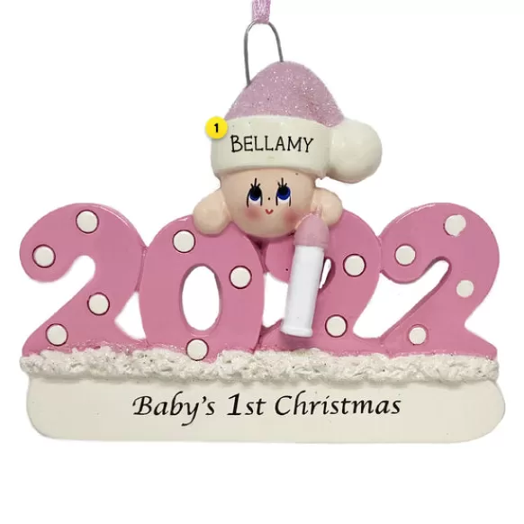 Discount Personalized 2022 Dated Baby Girl's 1St Christmas Ornament Baby