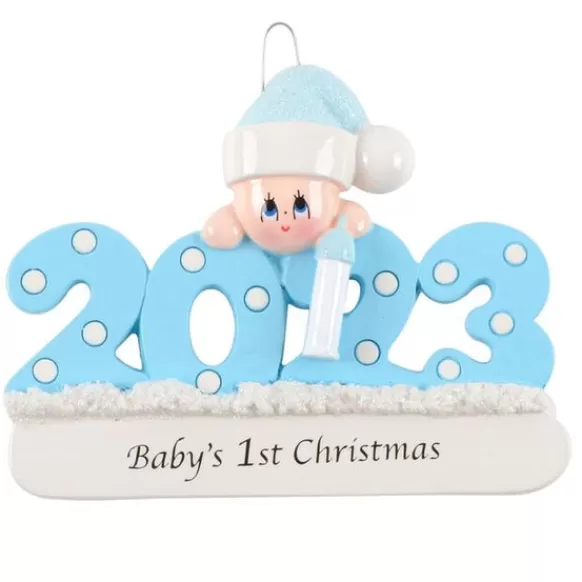 Cheap Personalized 2023 Dated Baby Boy's 1St Christmas Ornament Baby