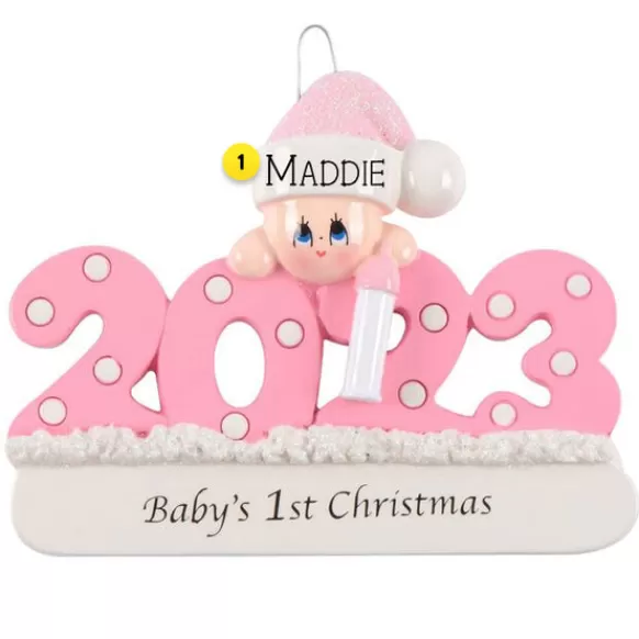 Clearance Personalized 2023 Dated Baby Girl's 1St Christmas Ornament Baby