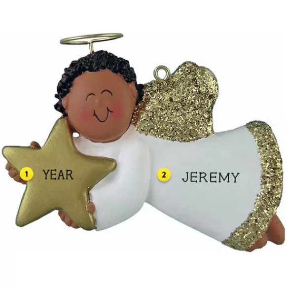 Outlet Personalized Angel With Star Ornament - African-American Male Angels & Religious
