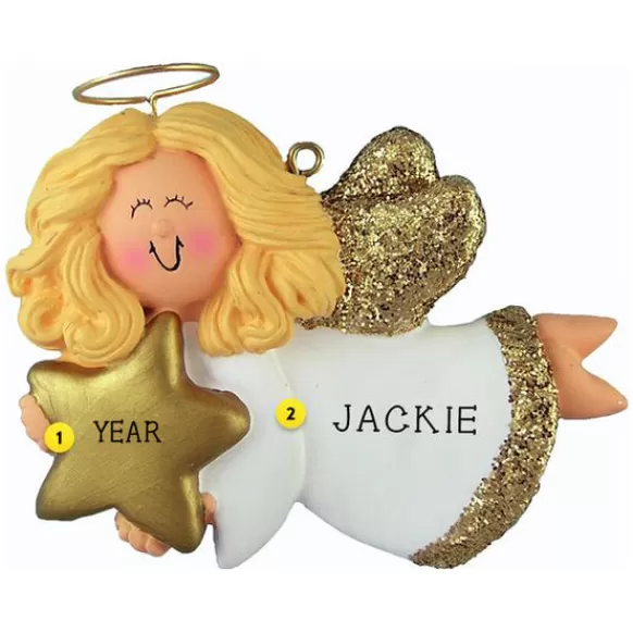 Cheap Personalized Angel With Star Ornament - Female, Blonde Hair Angels & Religious