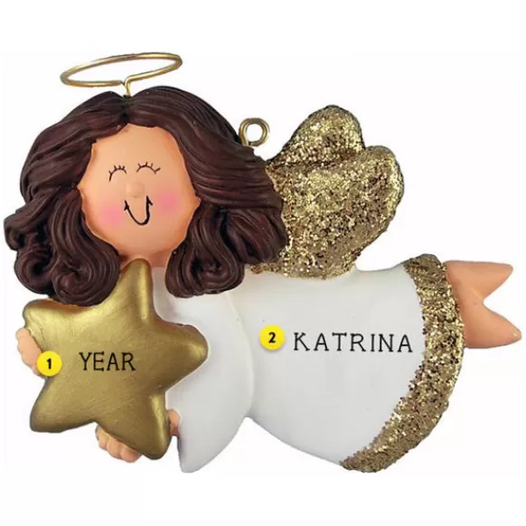 Store Personalized Angel With Star Ornament - Female, Brown Hair Angels & Religious