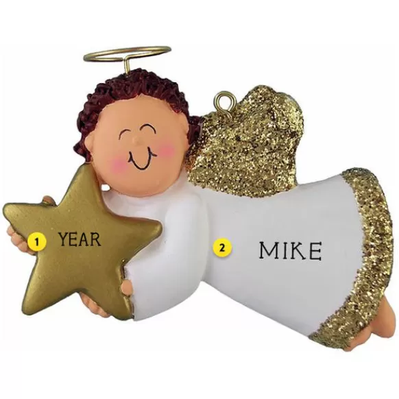 Hot Personalized Angel With Star Ornament - Male, Brown Hair Angels & Religious