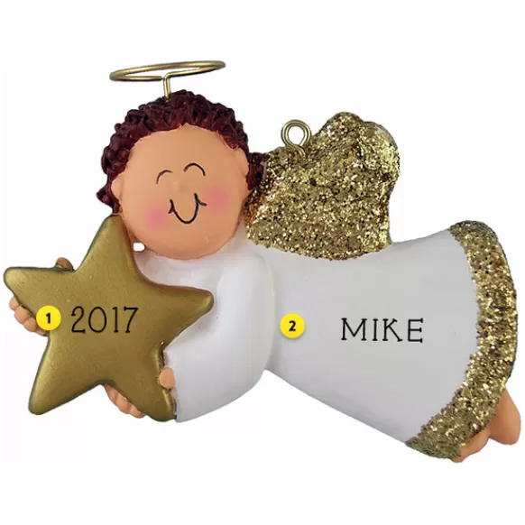 Hot Personalized Angel With Star Ornament - Male, Brown Hair Angels & Religious