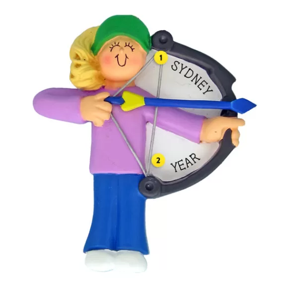 Cheap Ornament Central Personalized Archery Ornament - Female, Blonde Hair