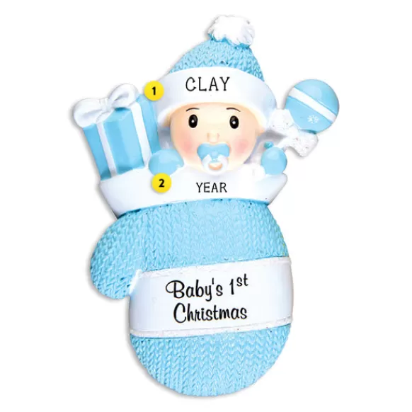 Cheap Personalized Baby Boy's 1St Christmas Mitten Ornament Baby