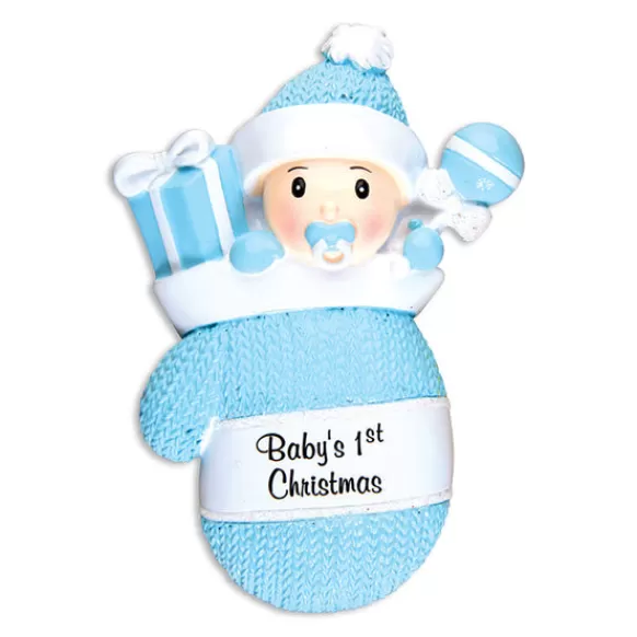 Cheap Personalized Baby Boy's 1St Christmas Mitten Ornament Baby