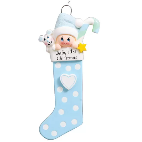 Clearance Personalized Baby Boy's 1St Christmas Stocking Ornament Baby