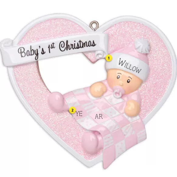 Cheap Personalized Baby Girl 1St Christmas Heart Ornament Baby