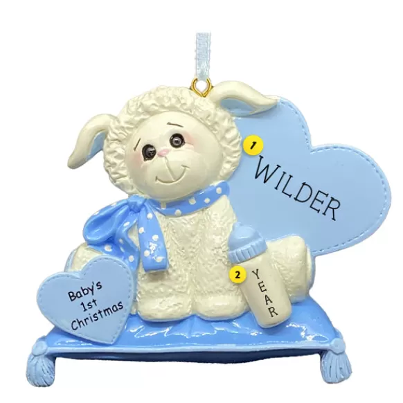 Sale Personalized Baby's First Christmas Lamb Ornament - Blue Baby