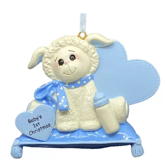 Sale Personalized Baby's First Christmas Lamb Ornament - Blue Baby