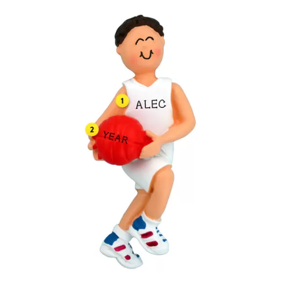 Outlet Ornament Central Personalized Basketball Ornament - Male, Brown Hair