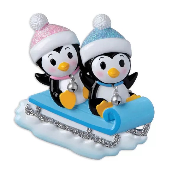 Cheap Personalized Blue And Pink Twin Penguins Ornament Baby