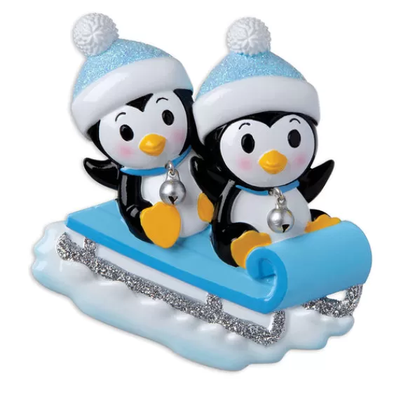 Hot Personalized Blue Twin Penguins Ornament Baby