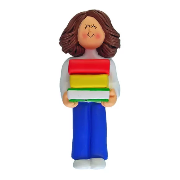 Cheap Personalized Book Reader Ornament - Female, Brown Hair Hobbies & Activities