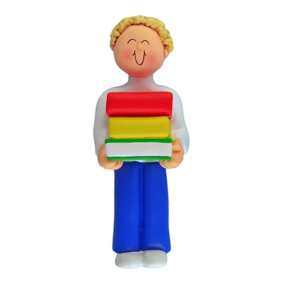 Fashion Personalized Book Reader Ornament - Male, Blonde Hair Hobbies & Activities