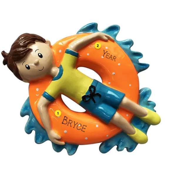 Cheap PolarX Personalized Boy In Inner Tube Ornament