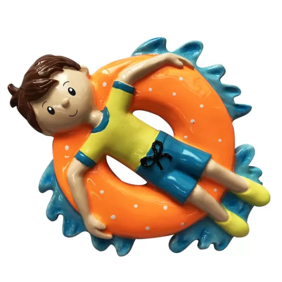 Cheap PolarX Personalized Boy In Inner Tube Ornament