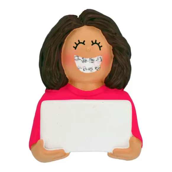 Cheap Personalized Braces Ornament - Female, Brown Hair Growing Up