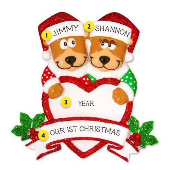 Discount Personalized Brown Bear Couple With Heart Ornament Couples