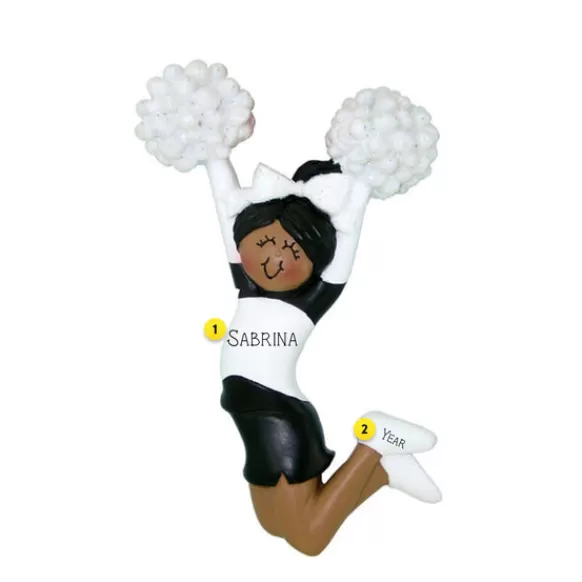 Outlet Ornament Central Personalized Cheerleader Black Uniform Ornament- Female, African American