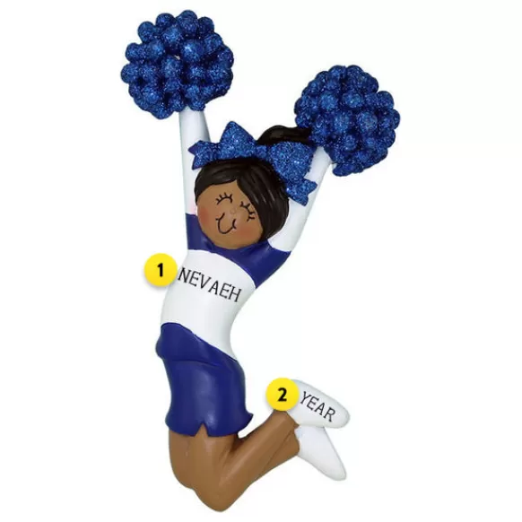 Discount Ornament Central Personalized Cheerleader Blue Uniform Ornament- Female, African American
