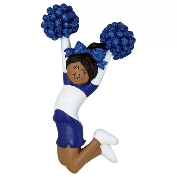 Discount Ornament Central Personalized Cheerleader Blue Uniform Ornament- Female, African American