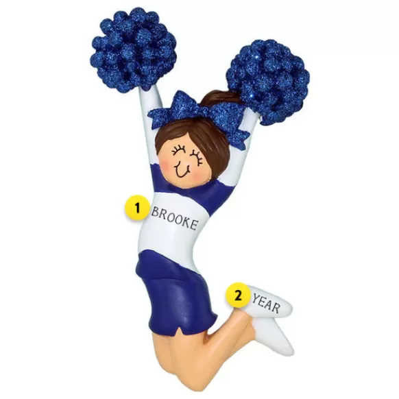 Store Ornament Central Personalized Cheerleader Blue Uniform Ornament- Female, Brunette