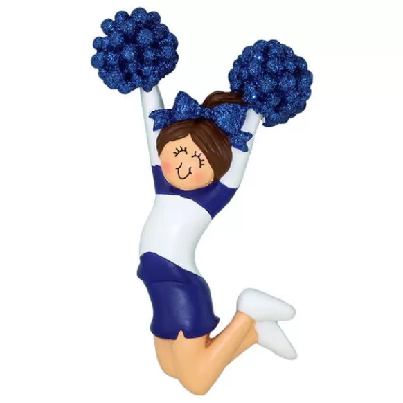 Store Ornament Central Personalized Cheerleader Blue Uniform Ornament- Female, Brunette