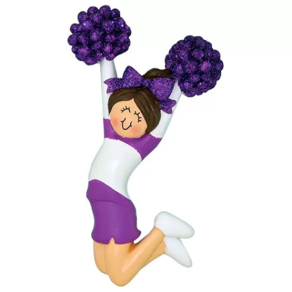 New Ornament Central Personalized Cheerleader Purple Uniform Ornament - Female, Brunette