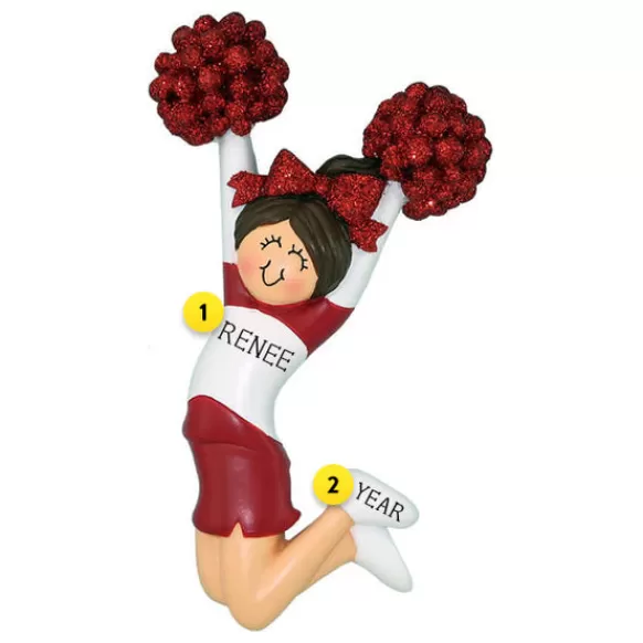 Cheap Ornament Central Personalized Cheerleader Red Uniform Ornament- Female, Brunette