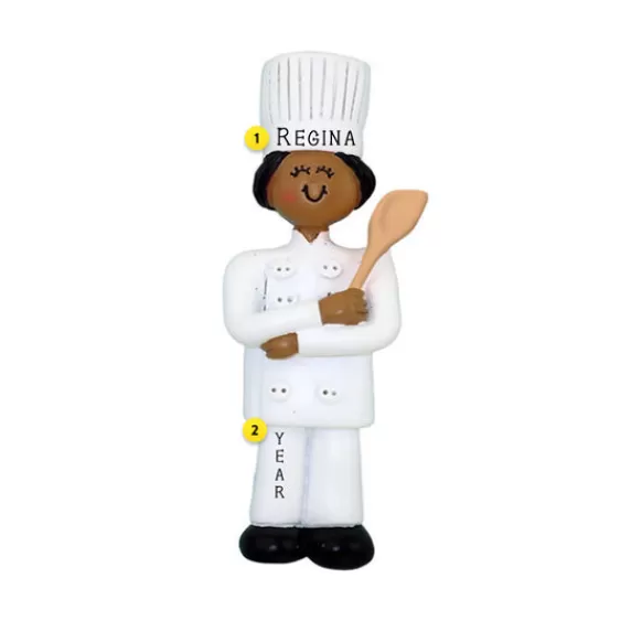 Discount Ornament Central Personalized Chef Ornament - Female, African American