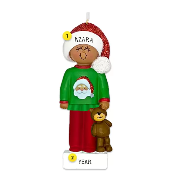 Cheap Ornament Central Personalized Child In Christmas Pajamas Ornament - African American Female