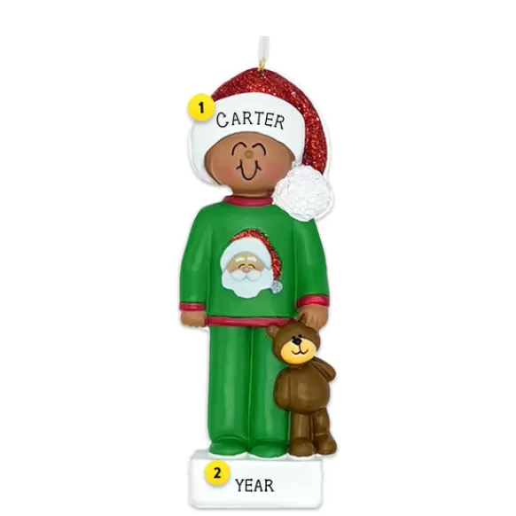 Flash Sale Ornament Central Personalized Child In Christmas Pajamas Ornament - Male, African American