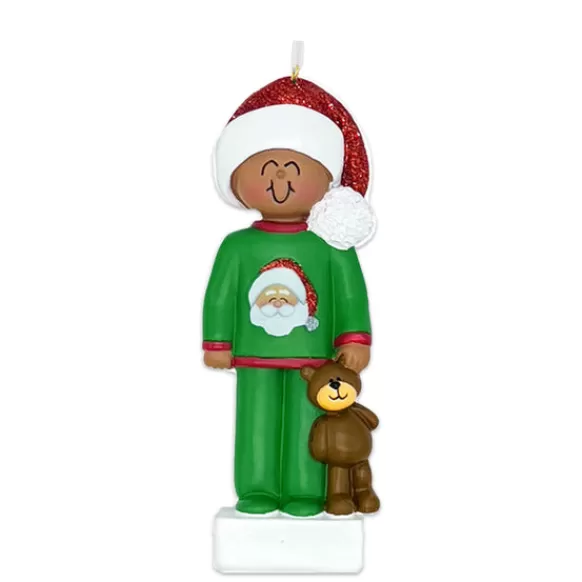 Flash Sale Ornament Central Personalized Child In Christmas Pajamas Ornament - Male, African American