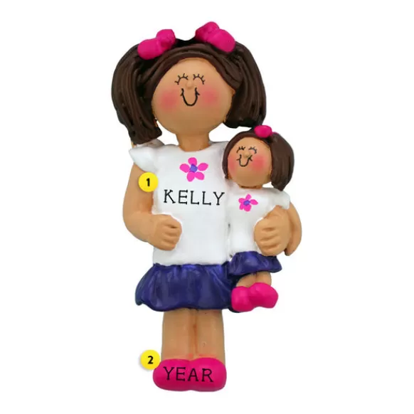 Fashion Personalized Child With Doll Ornament - Girl With Brown Hair Kids