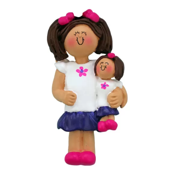 Fashion Personalized Child With Doll Ornament - Girl With Brown Hair Kids