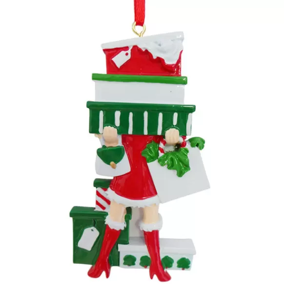 Fashion Rudolph & Me Personalized Christmas Shopper With A Pile Of Presents Ornament