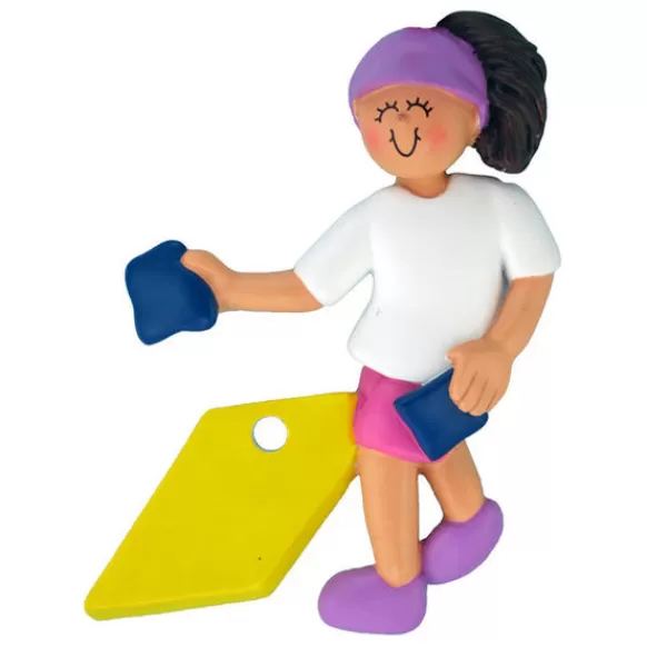 Online Personalized Corn Hole Ornament: Female, Brunette Fun & Games