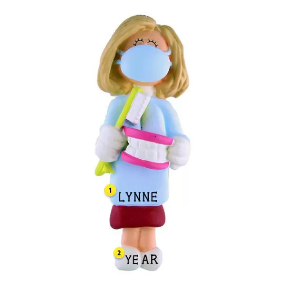 Fashion Ornament Central Personalized Dentist/Dental Hygienist Ornament - Female, Blonde Hair