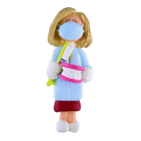 Fashion Ornament Central Personalized Dentist/Dental Hygienist Ornament - Female, Blonde Hair