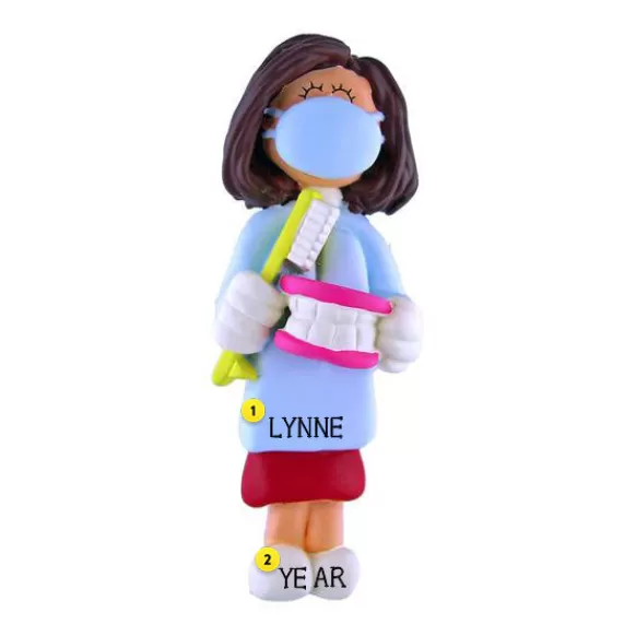 New Ornament Central Personalized Dentist/Dental Hygienist Ornament - Female, Brown Hair