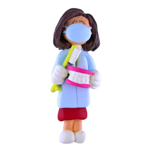 New Ornament Central Personalized Dentist/Dental Hygienist Ornament - Female, Brown Hair