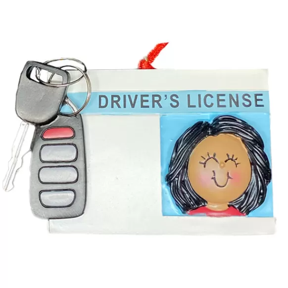 Hot Personalized Driver's License With Key Fob Ornament - Female, African American New Drivers
